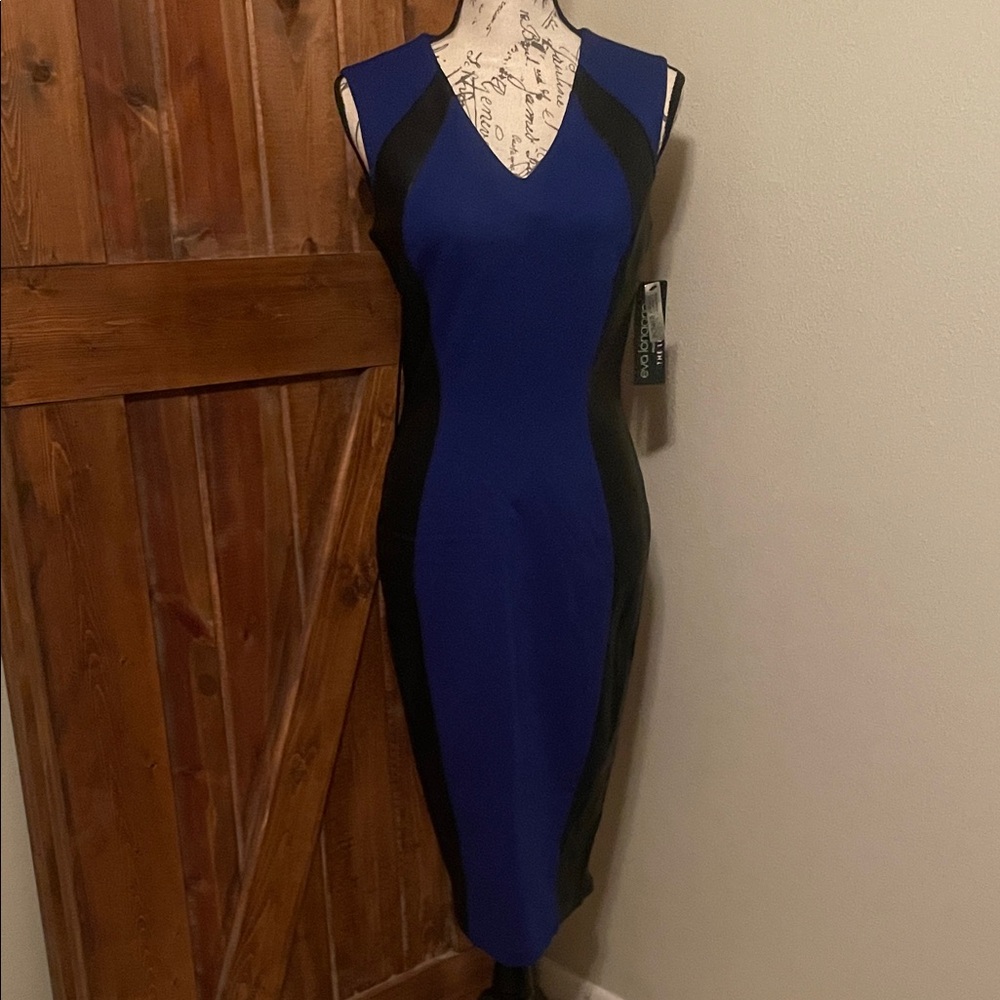 Chic Blue and Black Midi Dress